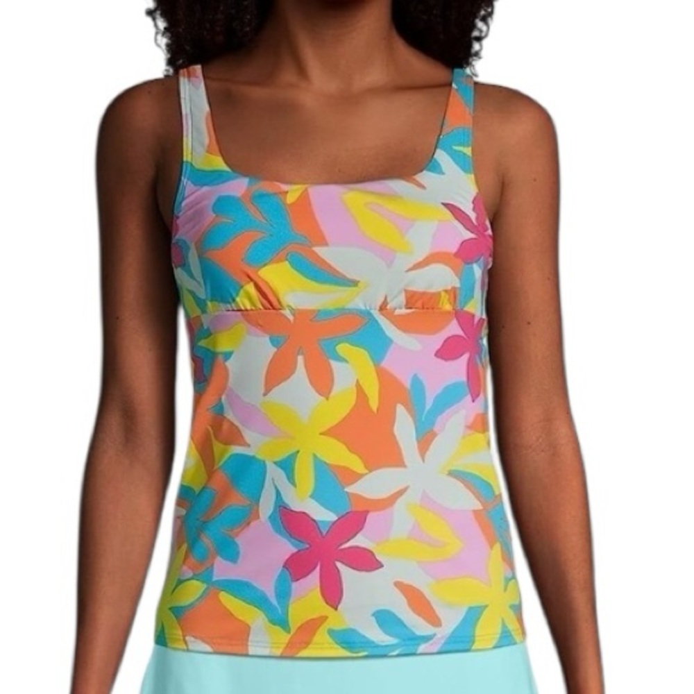 LANDS’ END underwire multi graphic floral Lycra tankini swim top size 6 NWT